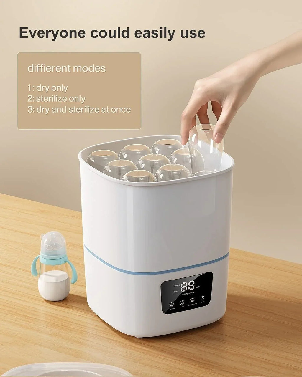 Luxury 3-IN-1 Baby Bottle Steam Sterilizer and Dryer with Lcd Screen
