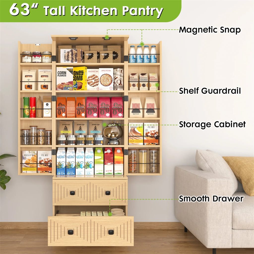 Planntonneo 71'' Tall Kitchen Pantry Storage Hutch Cabinet with Doors and Shelves, Grey Oak