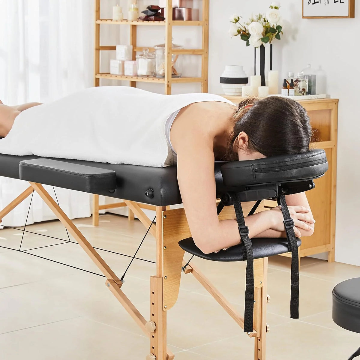 Portable Massage Table with Adjustable Headrest, Black
