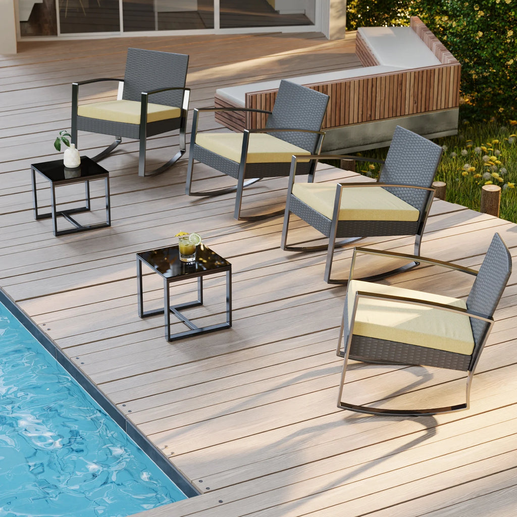 Patio Furniture Set Clearance, Lofka 5 Piece Outdoor Sectional Furniture Chair Set with Cushions and Tea Table, Gray