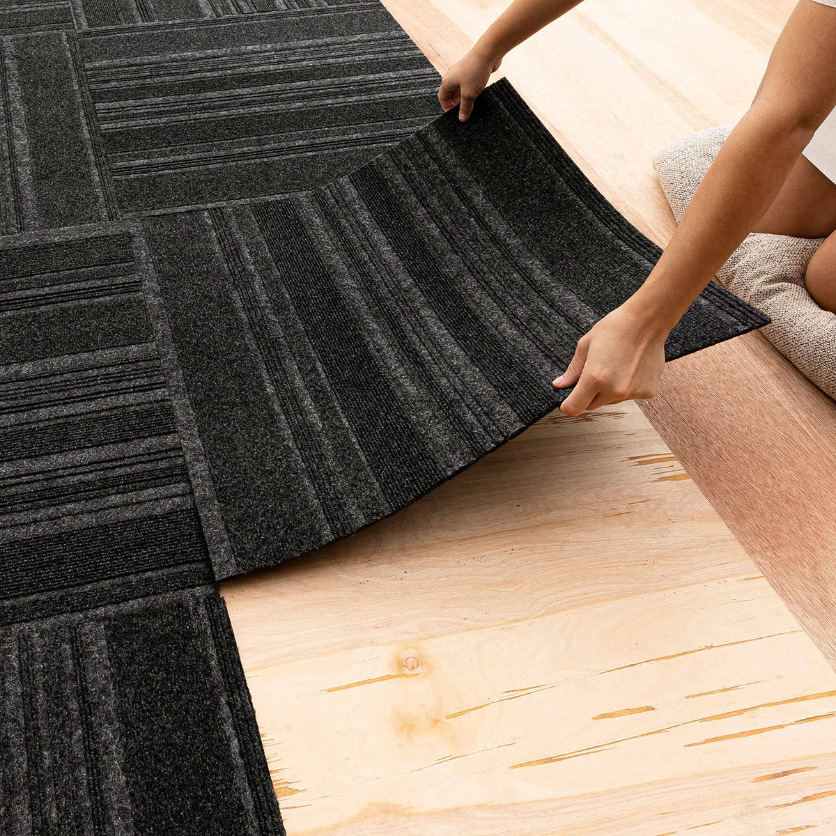 Mohawk Home 24" x 24" Indoor/Outdoor 0.25" Pile Height, Peel and Stick Carpet Tile, Black POLYESTER, (15 Tiles) (60 sqft/box)