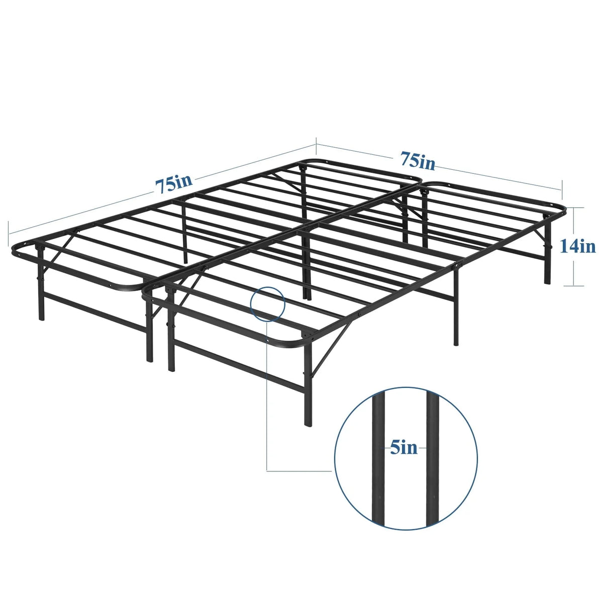 VECELO Foldable Metal Platform Bed Frame, Steel Slat Support/No Box Spring Needed, King Size, Black