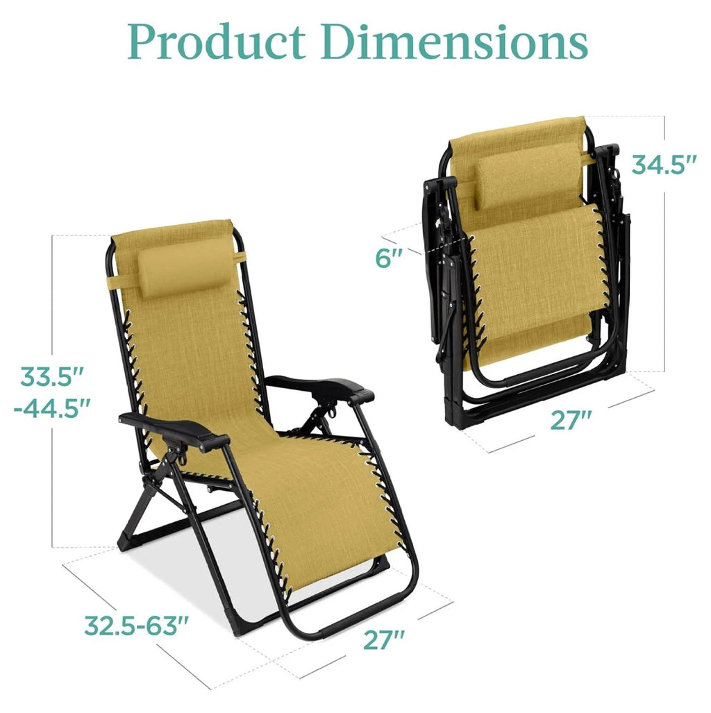 Oversized Chair, Folding Outdoor Patio Recliner, XL Anti Gravity Lounger W/Removable Cushion, Cup Holder, Side Tray, 350 lb Capacity - Taupe