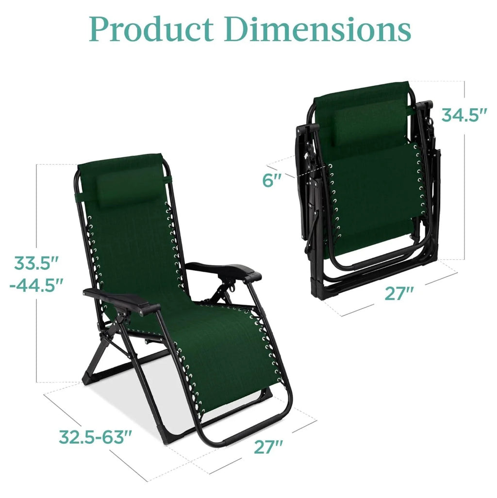 Oversized Chair, Folding Outdoor Patio Recliner, XL Anti Gravity Lounger W/Removable Cushion, Cup Holder, Side Tray, 350 lb Capacity - Taupe