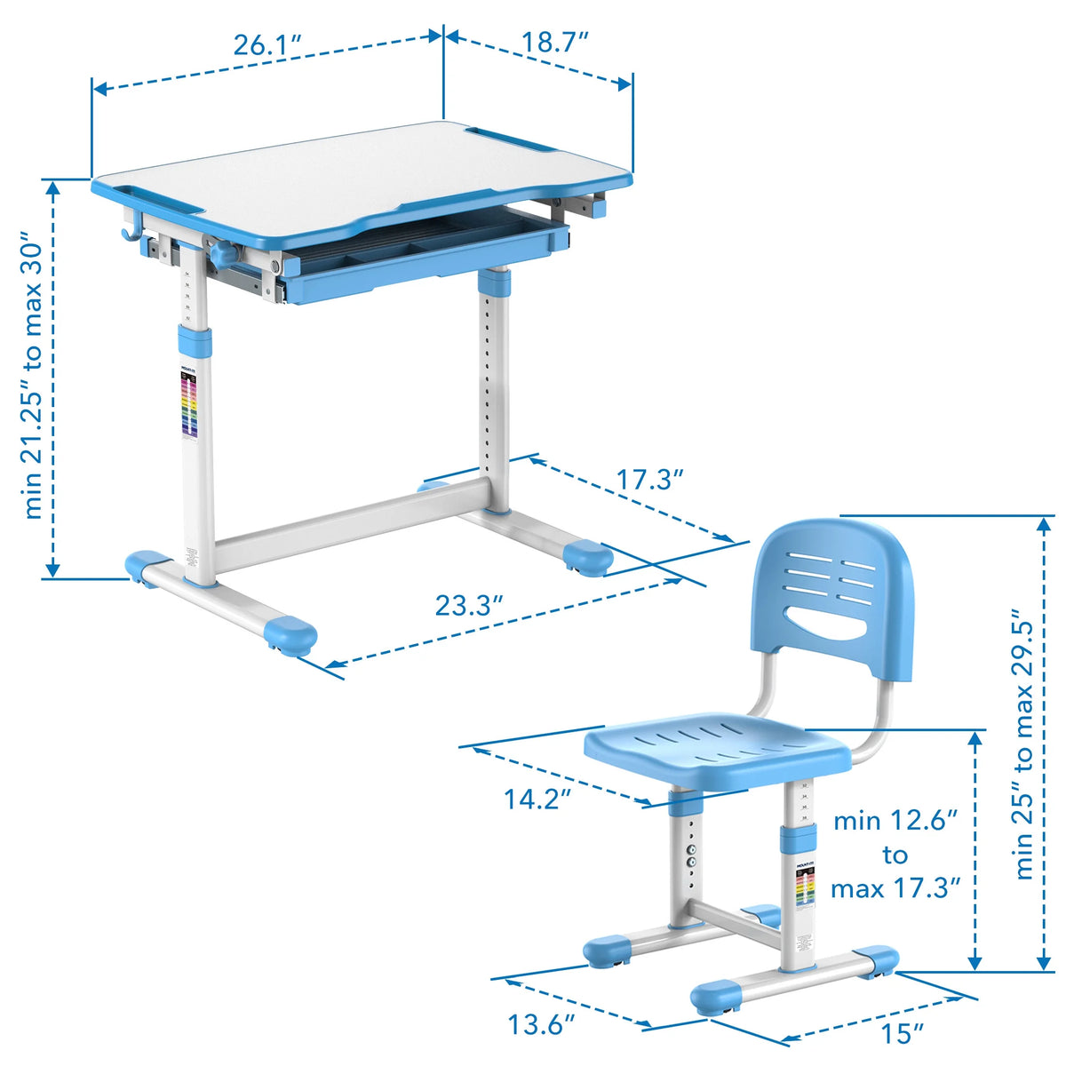 Mount - It! Kids Desk and Chair Set, Blue