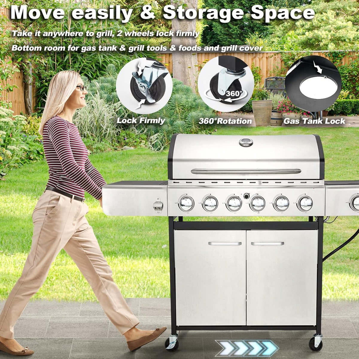 Upgraded 4 Burner Bbq Propane Gas Grill with Cast Iron Grates & Side Stove, 44,000 btu Stainless Steel Burner Barbecue Grill for Patio,…