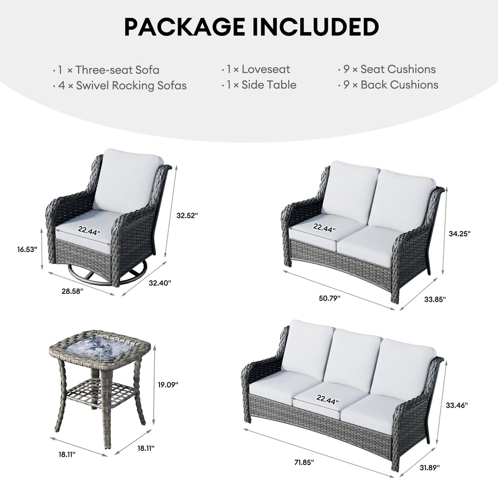 Ovios 8 - Piece Wicker Outdoor Sectional Patio Set with Swivel Chairs and Loveseat, Gray