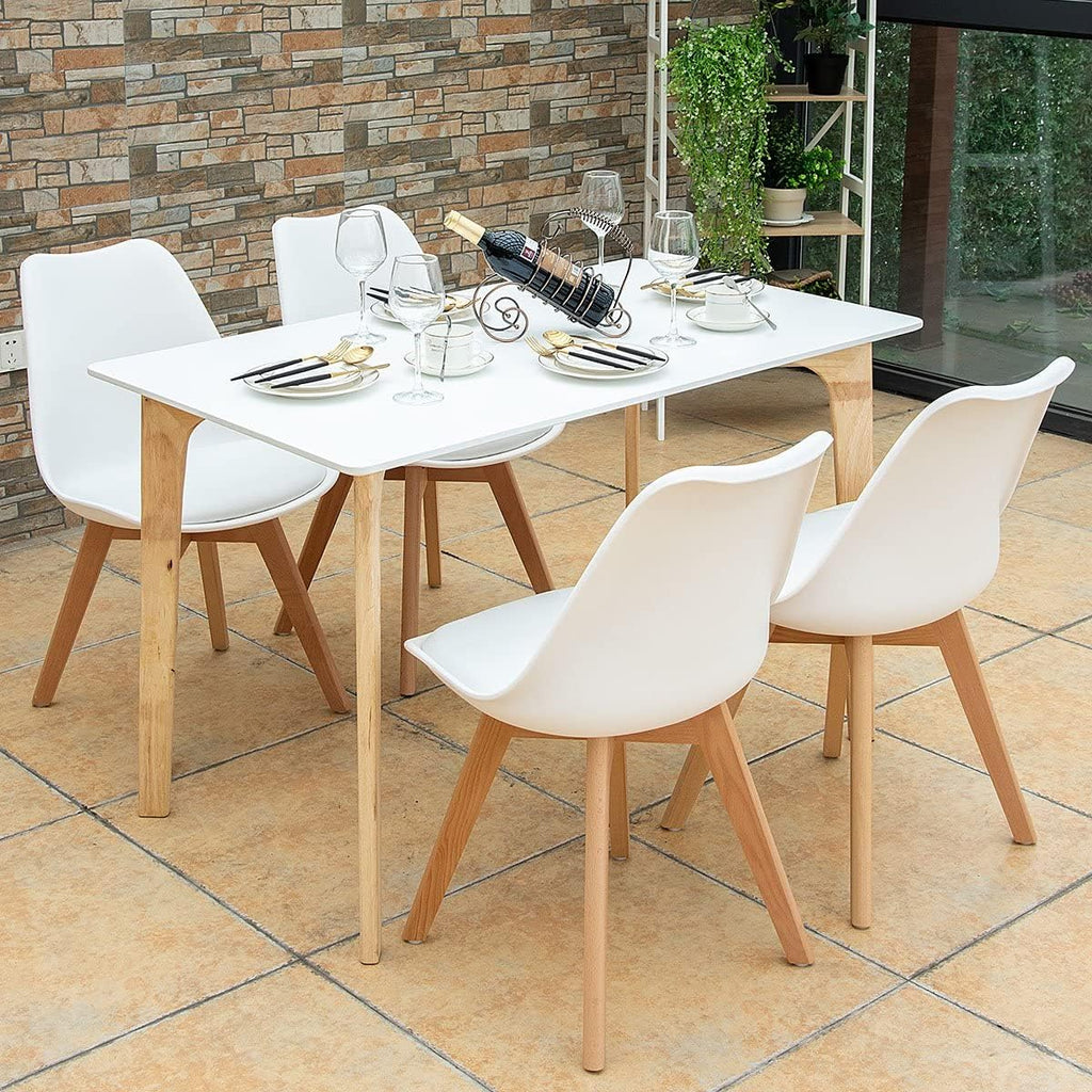 Mid-Century Dining Chairs with Padded Seats, Set of 4, White