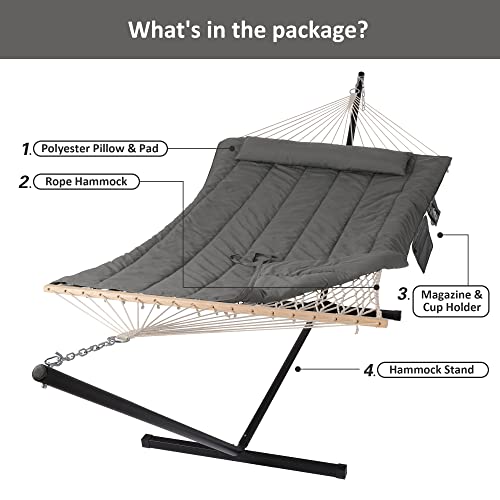 SUNCREAT Double Outdoor Hammock with Stand with Polyester Pad