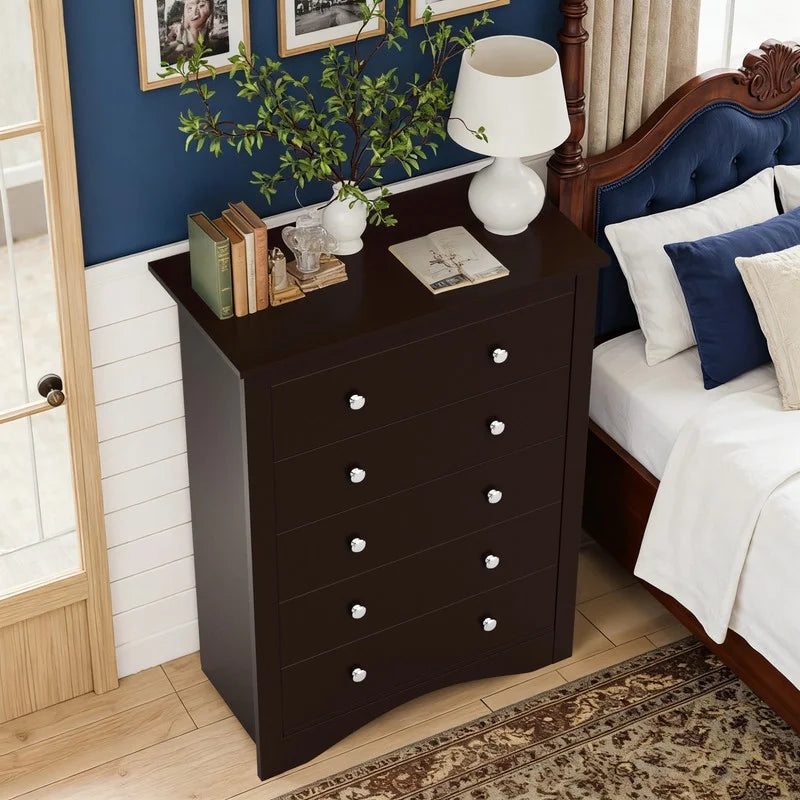 Homall 5 Drawer Dresser Wood Storage Cabinet Double Tier Chest of Drawer TV Stand for Bedroom, Living Room, Black