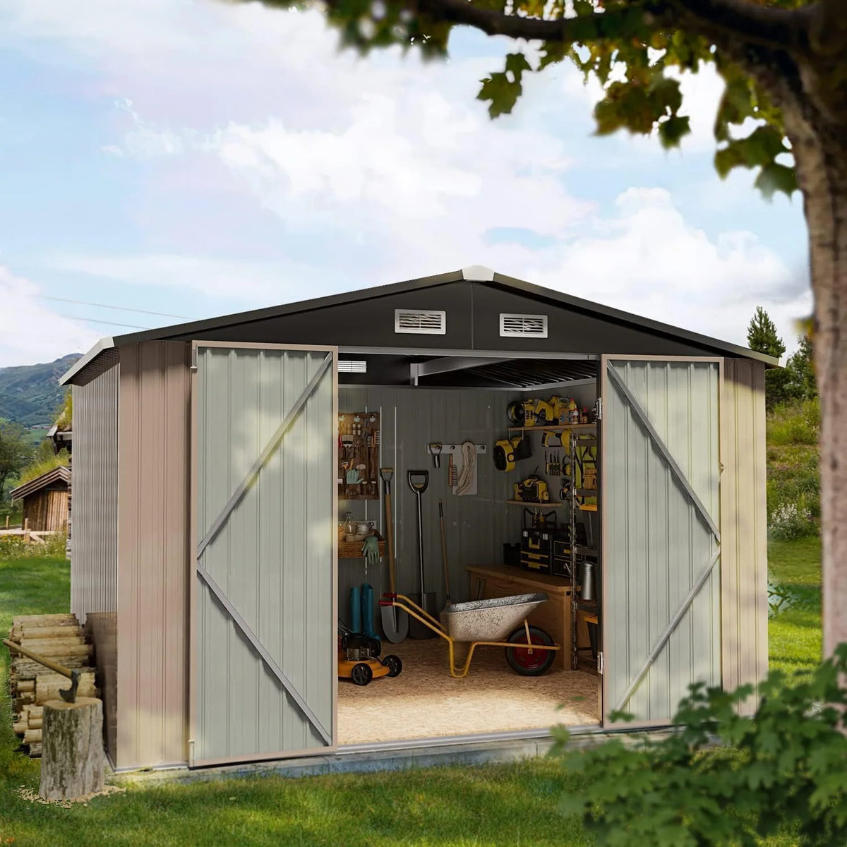 Outdoor Metal Storage Shed with Lockable Door