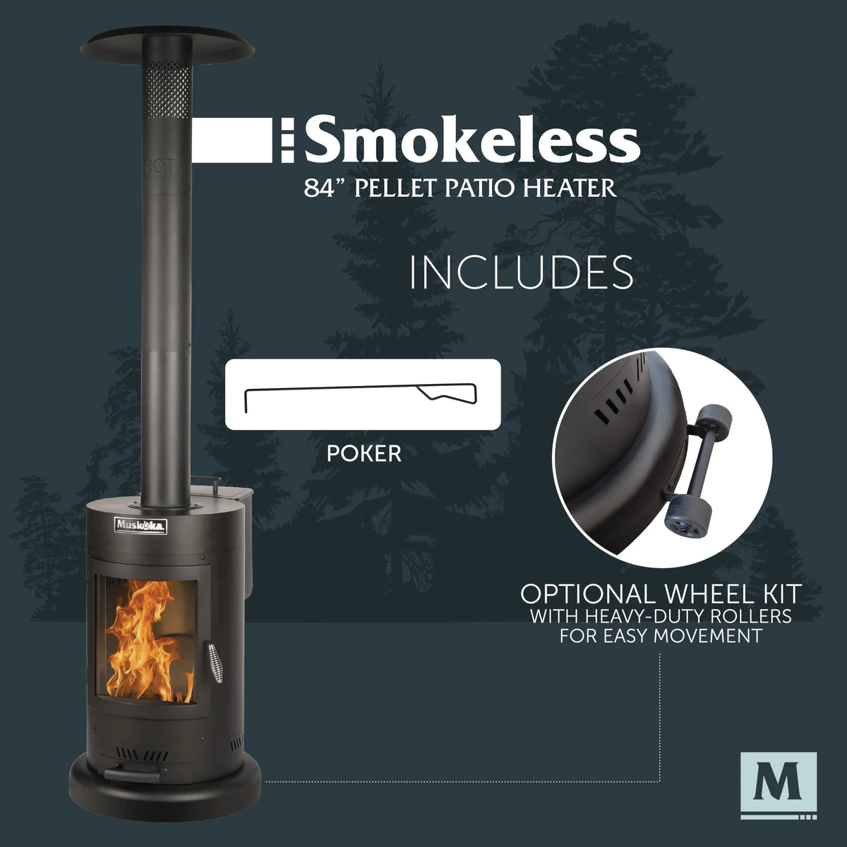 Muskoka 84" High 75, 000 BTU Black Steel Wood Pellet Patio Heater