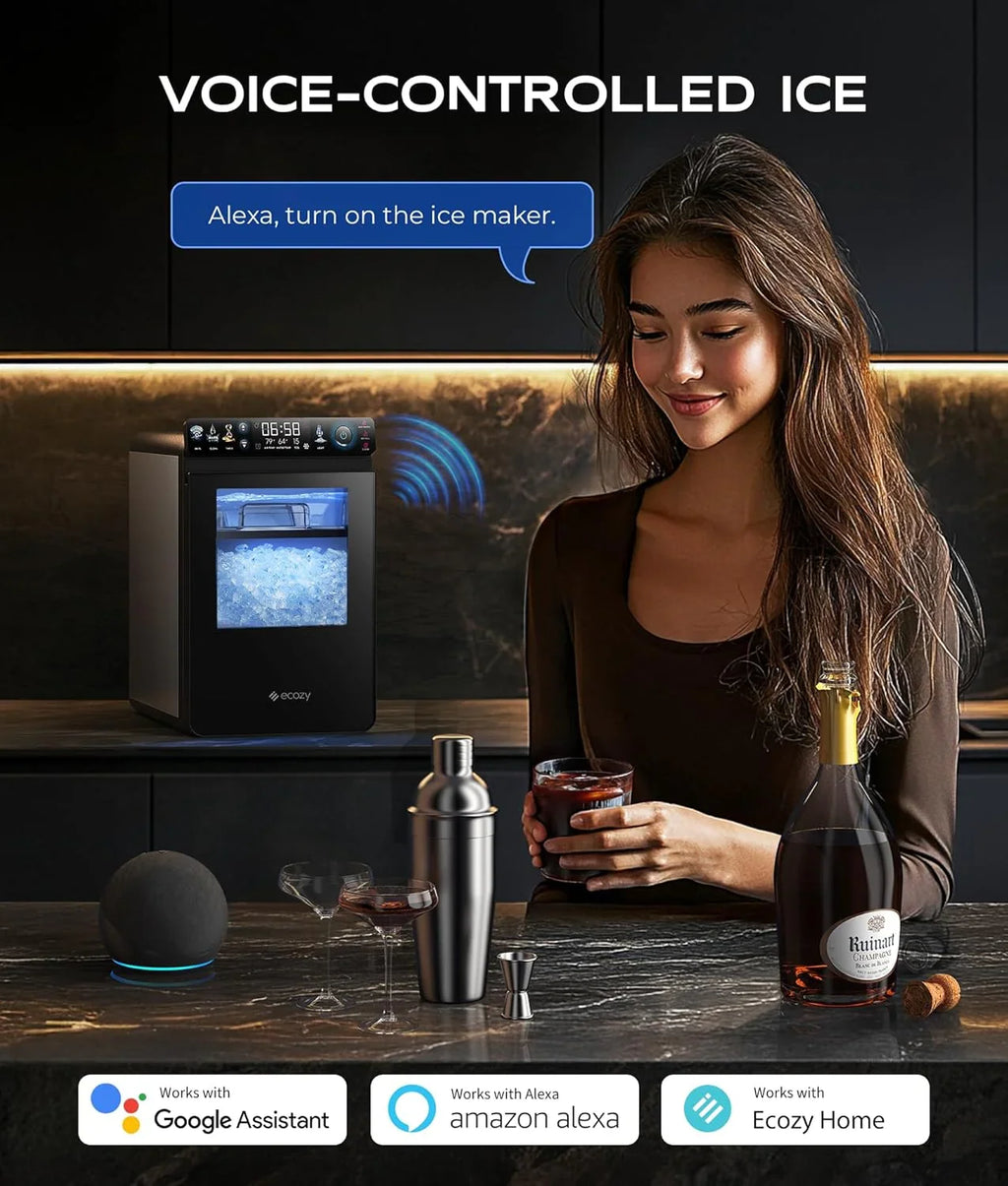 Nugget Ice Maker Countertop, Smart Pebble Ice Machine with App Control, 44 LBS/24H Soft Pellet Chewable Ice with Self-cleaning, Stainless…