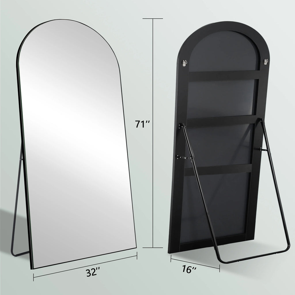 Ufurpie 71"×32" Large Full Length Mirror, Arch Mirror, Floor Mirror with Stand, for Bedroom Living Room Dressing Room, Black