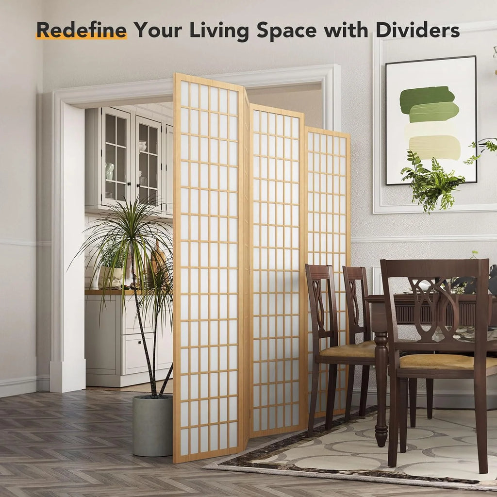 JOSTYLE Room Divider Wall Shoji Screen, 6 Panel Folding Privacy Screen for Room Separation, Japanese Wood Room Divider Screen, 5.9 Ft, Natural