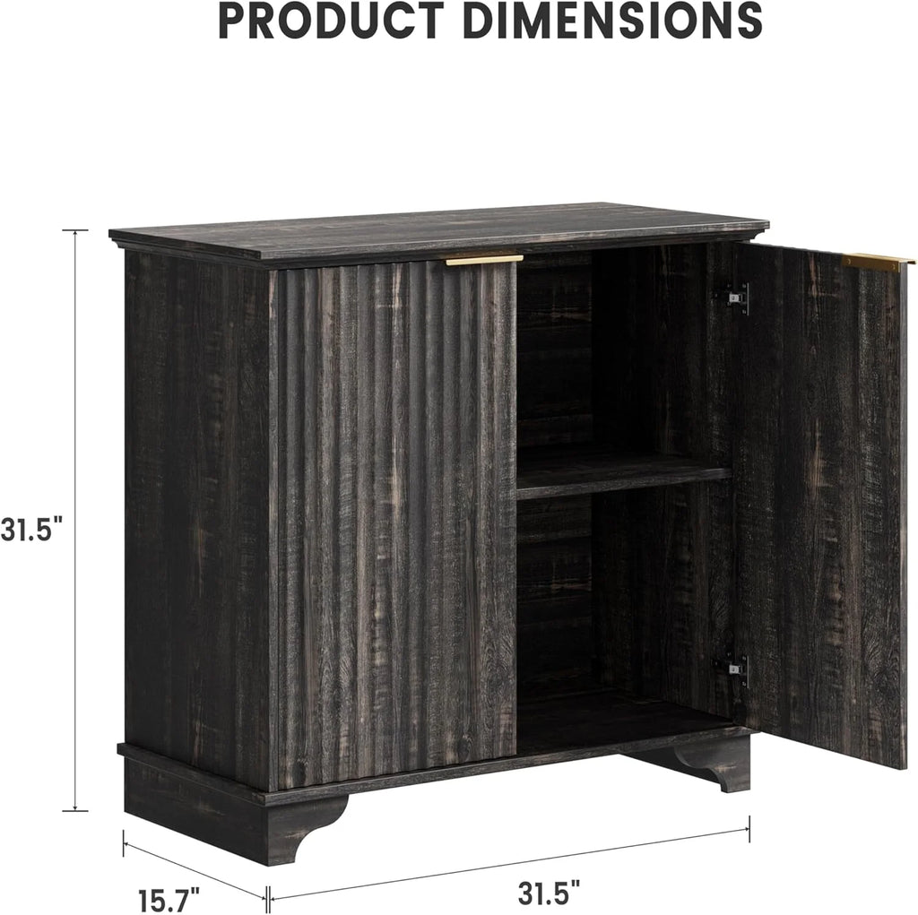 Perfect Deals Await Modern Farmhouse Coffee Bar Cabinet �?kitchen Storage Cabinet with Fluted Doors, Sideboard Buffet with Adjustable Shelves for Kitchen, Dining Room, and Living Room, White