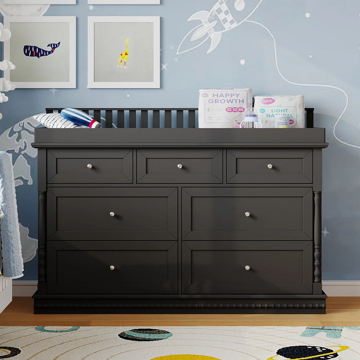 OXYLIFE 45" Baby Nursery Changing Table Dresser with 4 Drawers and Shelf for Nursery Room, White