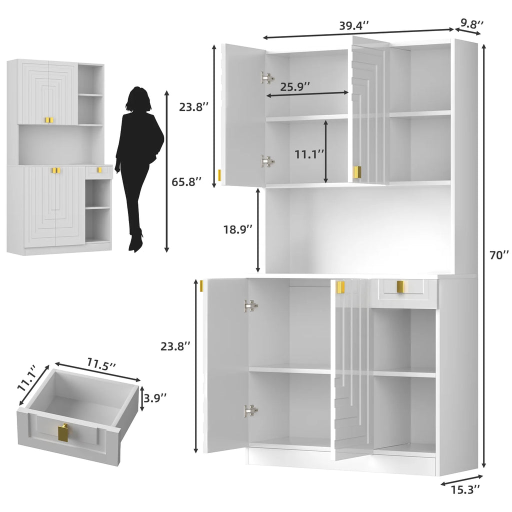 Planntonneo 71'' Tall Kitchen Pantry Storage Hutch Cabinet with Doors and Shelves, Grey Oak