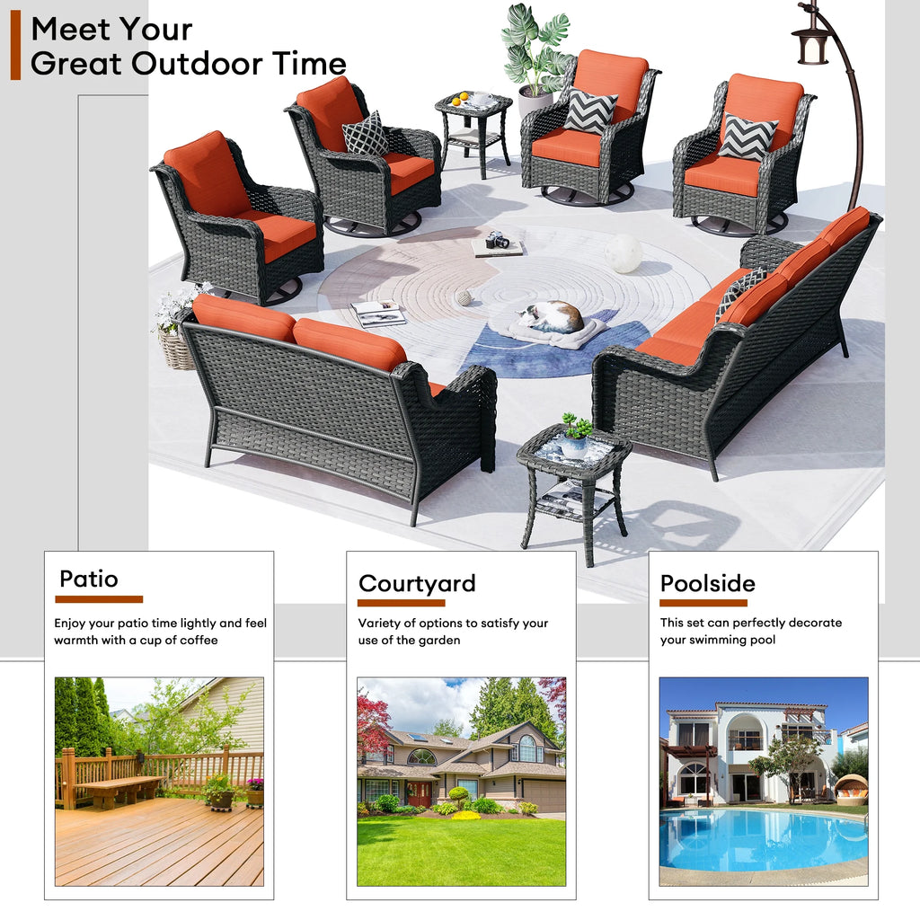 Ovios 8 - Piece Wicker Outdoor Sectional Patio Set with Swivel Chairs and Loveseat, Gray