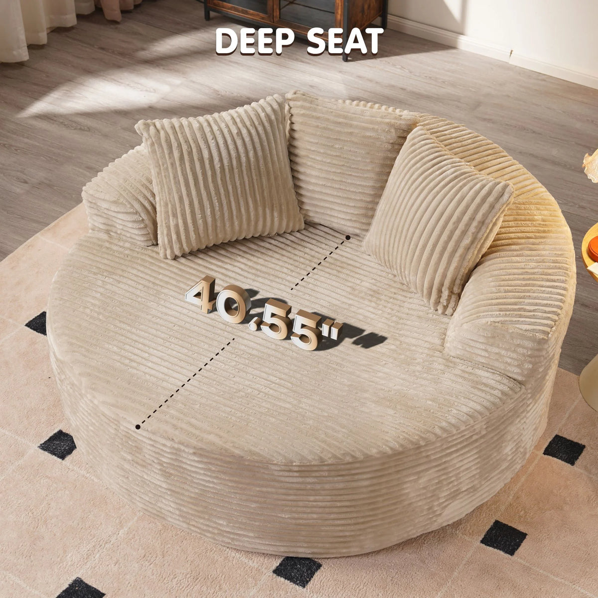 Ovios 58'' Oversized Chaise Lounge Indoor Chair Modern Cloud Floor Sofa Bed Comfy Upholstered Sleeper Couch Deep Seat Accent Reading Chair for Living Room, Bedroom, No Assembly, Black(Plush Corduroy)