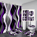 Nkzply 4 Pcs Purple and Black Striped Shower Curtain Set Grey and White Bathroom Sets with Shower Curtain and Rugs Purple Modern