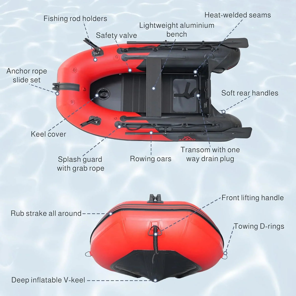 Inflatable Boat | Yacht Dinghy Tender Raft | Multi Person Fishing Boat | Aluminum Floor Oars | Fishing Rod Holders | Heavy-duty Pvc | 2024…