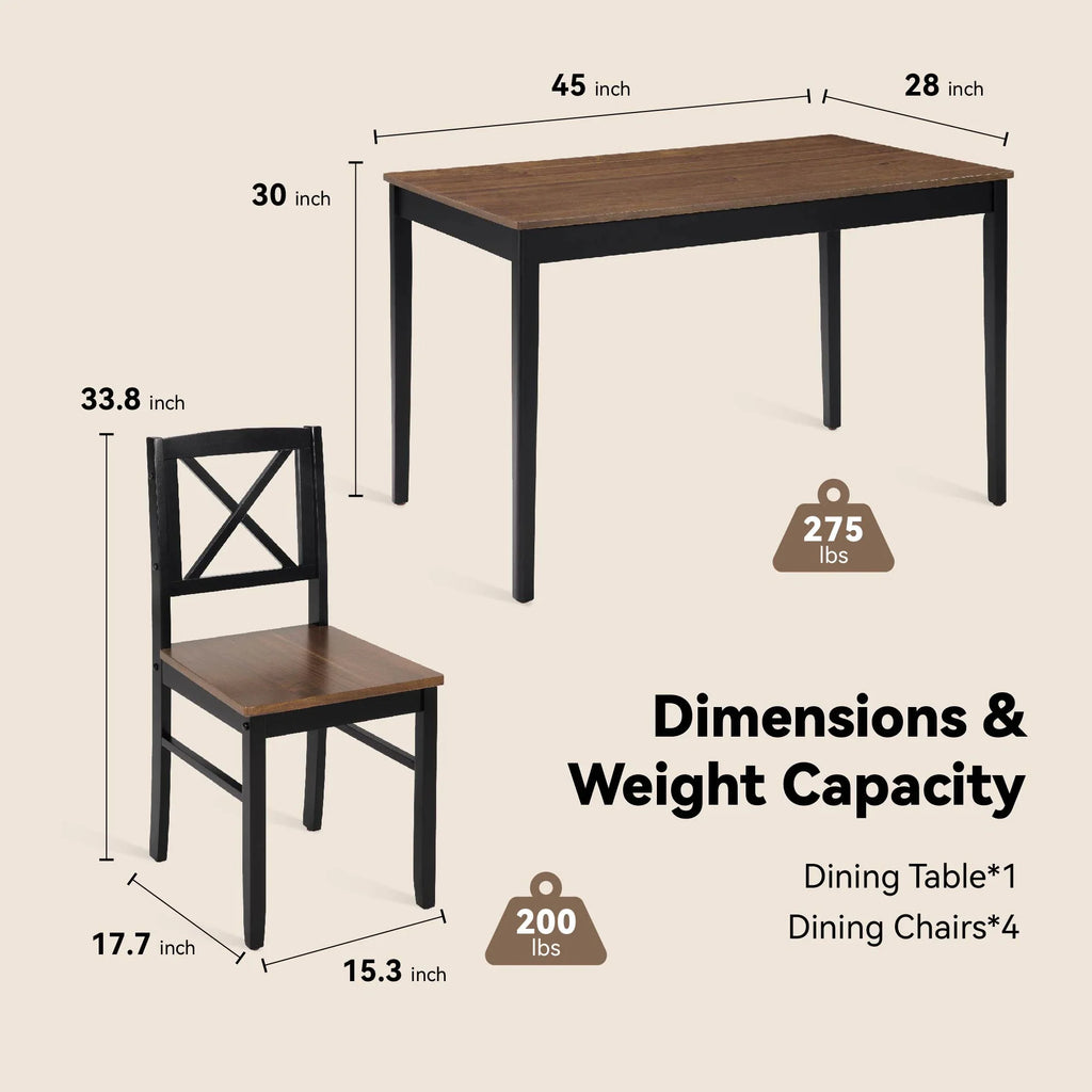 Seizeen Solid Wood Kitchen Table and Chairs, Dining Room Table Set for 4 with Gray Upholstered Chairs, Wood Grain Table Heavy - Duty Frame, Rustic Minimalist Style Breakfast Nook Set