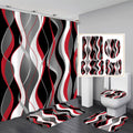 Nkzply 4 Pcs Red and Black Striped Shower Curtain Set Grey and White Bathroom Sets with Shower Curtain and Rugs Red Modern Home