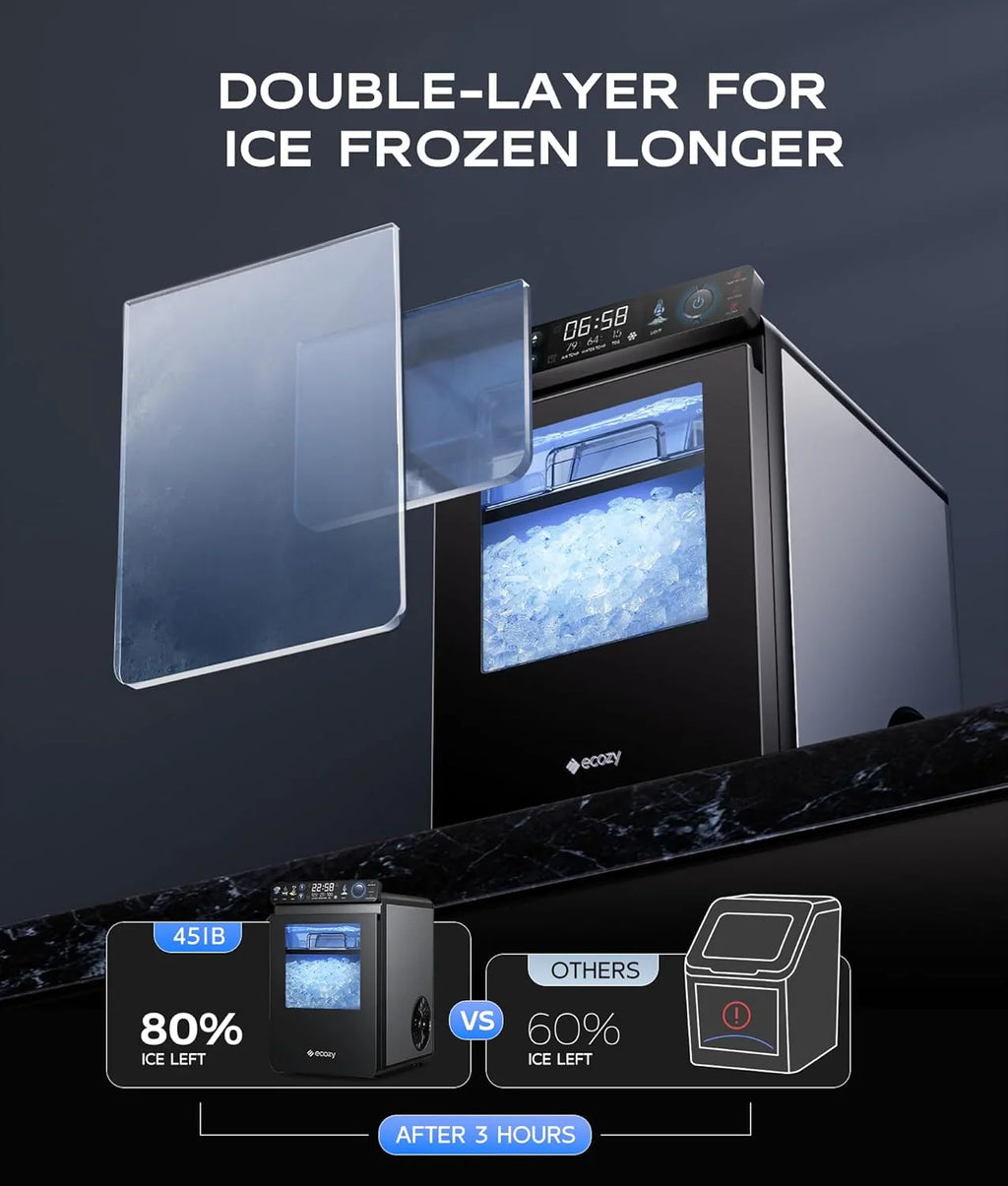 Nugget Ice Maker Countertop, Smart Pebble Ice Machine with App Control, 44 LBS/24H Soft Pellet Chewable Ice with Self-cleaning, Stainless…