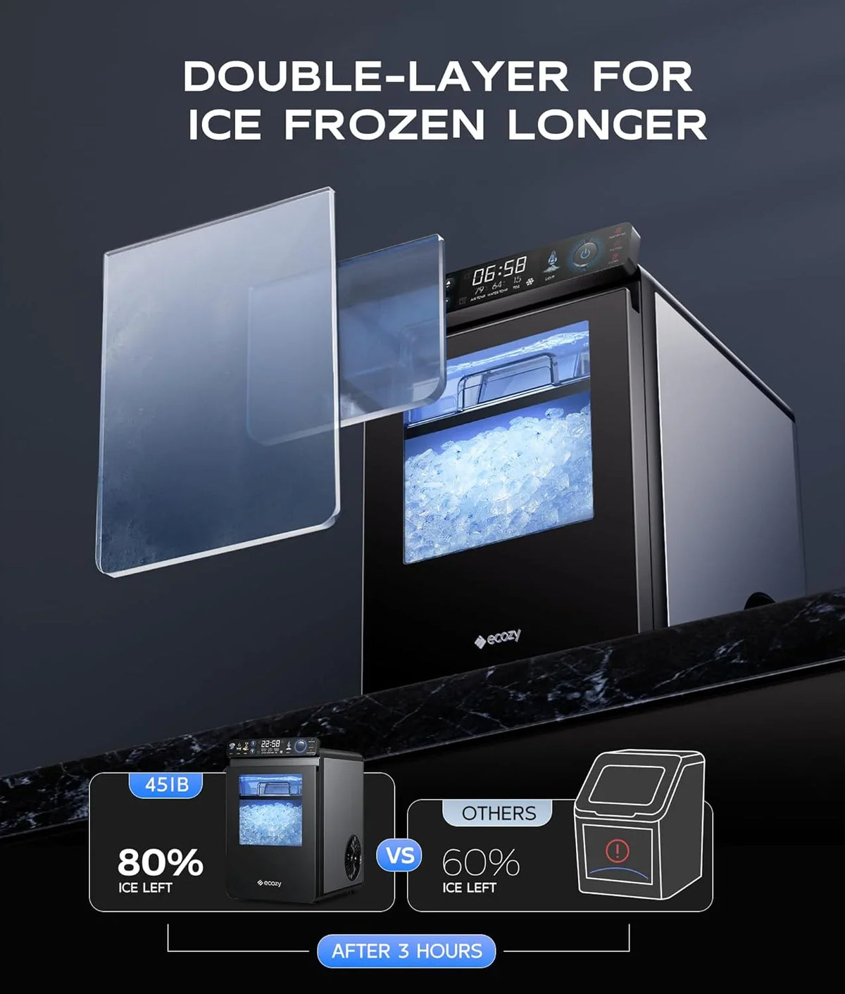 Nugget Ice Maker Countertop, Smart Pebble Ice Machine with App Control, 44 LBS/24H Soft Pellet Chewable Ice with Self-cleaning, Stainless…
