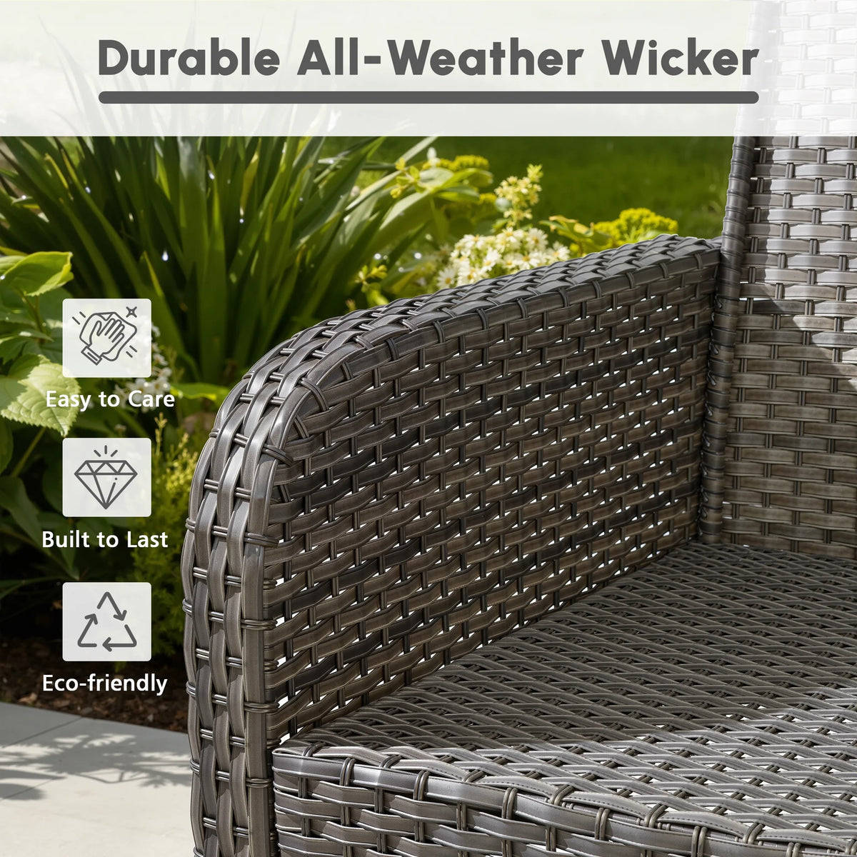 Ovios 4 Pieces Wicker Outdoor Patio Furniture with Coffee Table High Back All-Weather Rattan Outdoor Sectional Conversation Set for Backyard Porch Garden, Denim Blue