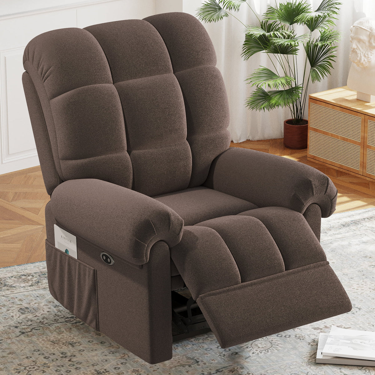 Power Recliner Chair, Electric Recline Sofa Chair for Adults with USB Port, Comfy Teddy Fleece Adjustable Cloud Sofa, Tool - Free Setup, Beige White