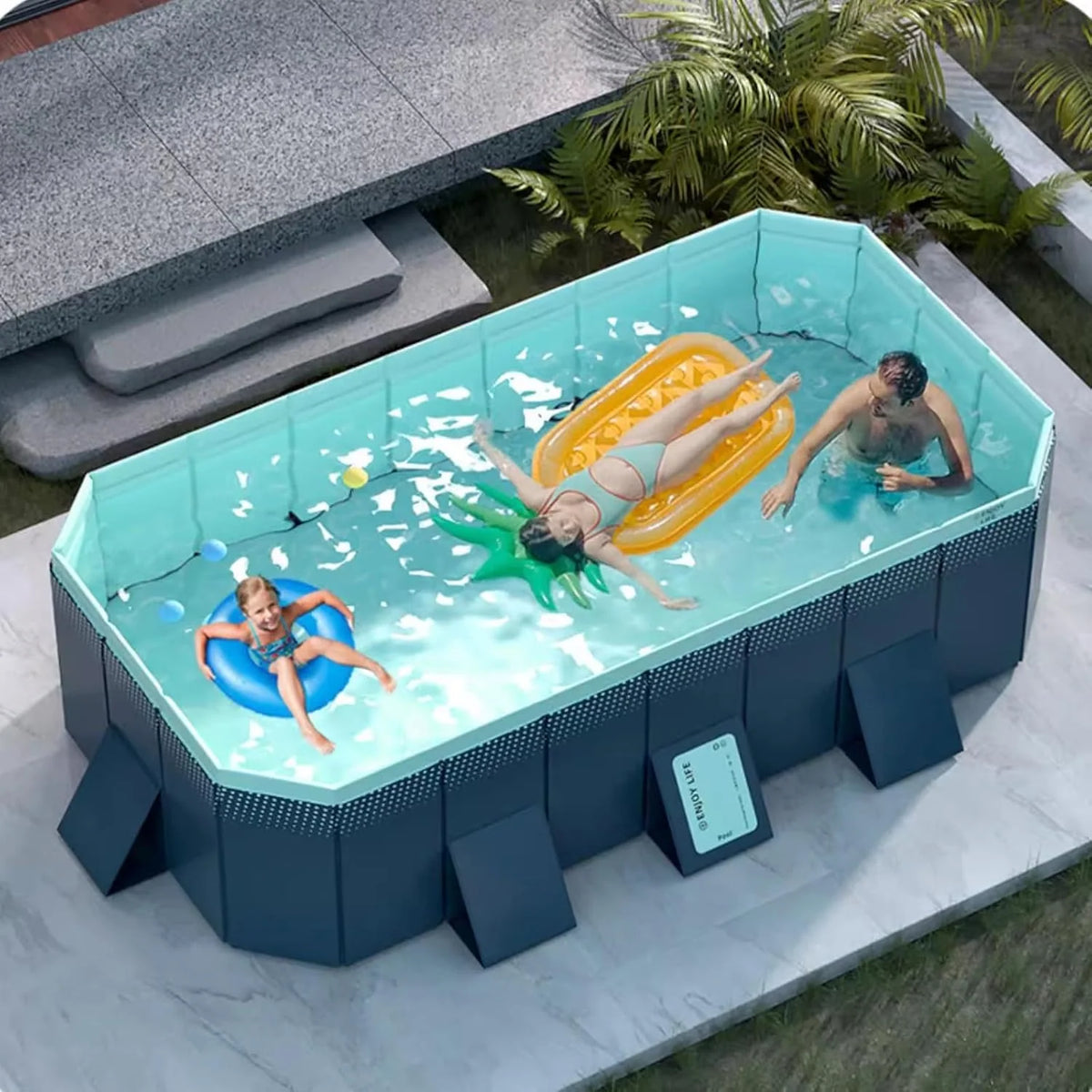 Rectangular Above-Ground Pool with Wood Frame