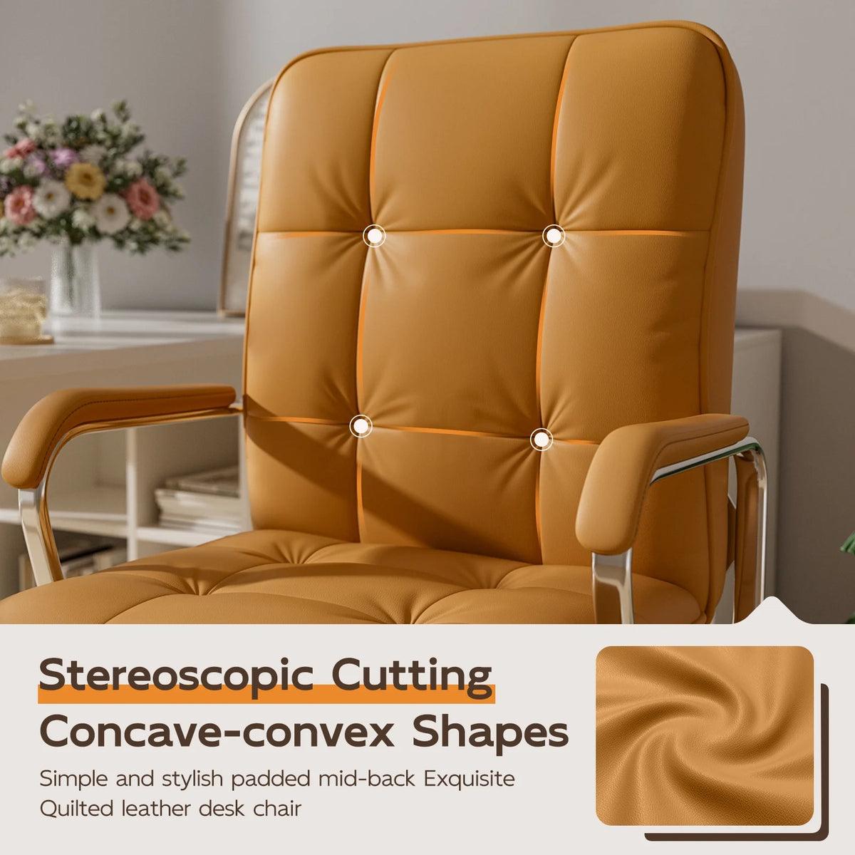 Solfway White Office Chair, Swivel Leather Computer Desk Chair with Wheels and Padded Arms, Executive Office Chair for Adults