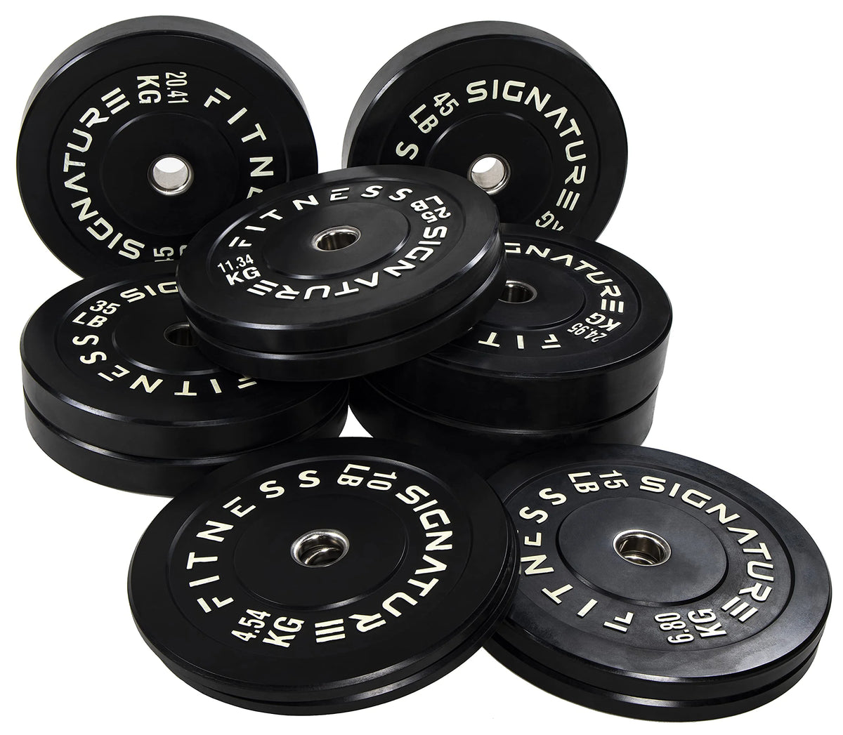 Signature Fitness 2 Olympic Bumper Plate Weight Plates with Steel Hub