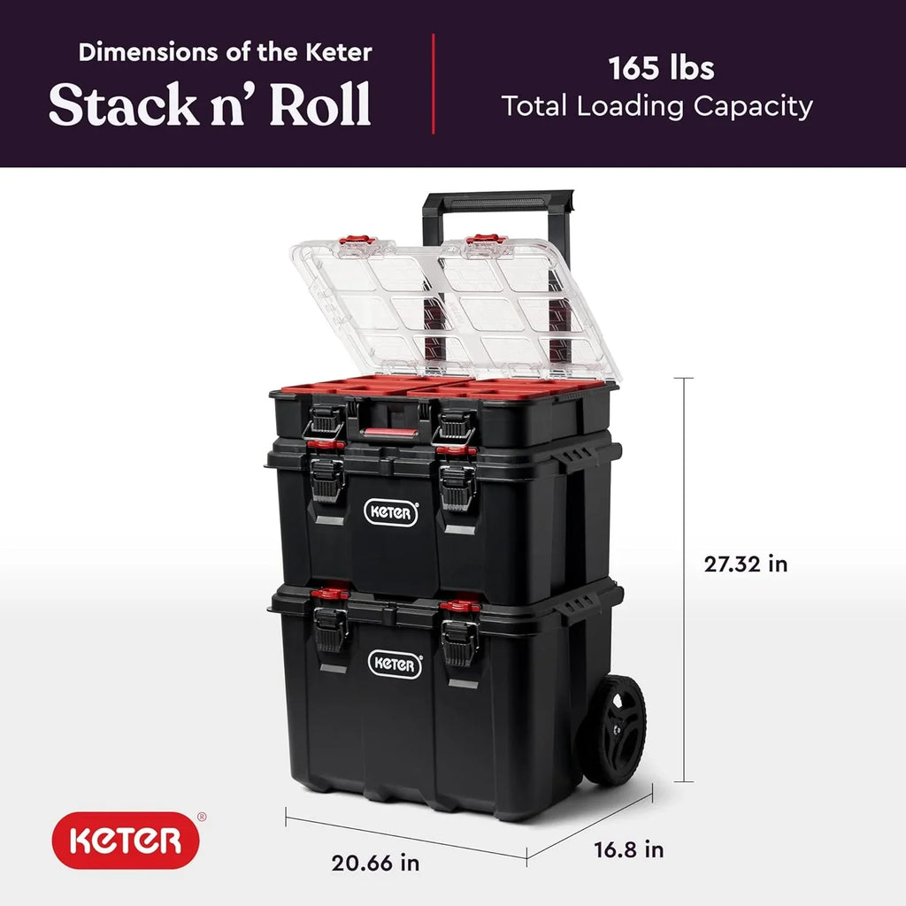 Modular Tools Organizer for Garage Storage and DIY, 3 Piece Resin Rolling Tool Box System for Small Parts