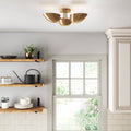 Nathan James 11183 Argo 24 in. 3-Light Retro Modern Light Semi-Flush Mount with Vintaged Brass Rounded Shades for Hallway or Dining Room