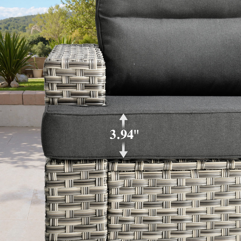 Ovios 10 Pieces Outdoor Patio Furniture Modern High - Back All - Weather Wicker Sectional Conversation Set with Propane Fire Pit Table & Swivel Chair, Dark Gray