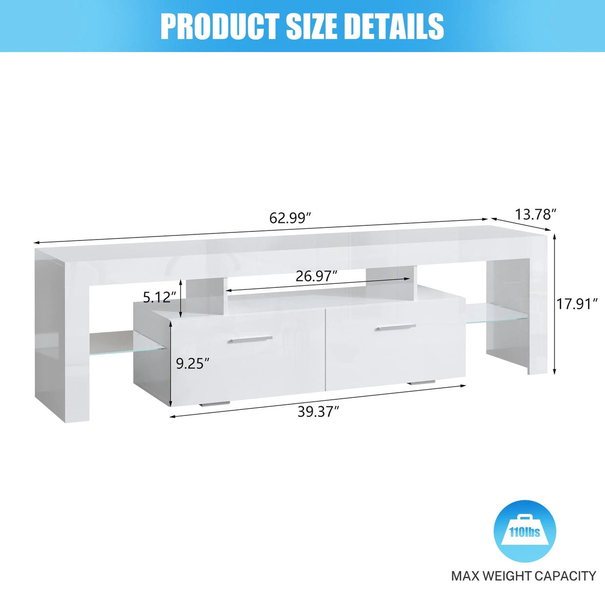 PAPROOS TV Stand for Tvs up to 70", High Gloss TV Cabinet with LED Light, Modern TV Console Table with Storage Drawers, Media Television Stand Entertainment Center, White