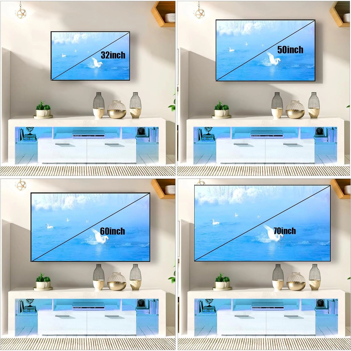 PAPROOS TV Stand for Tvs up to 70", High Gloss TV Cabinet with LED Light, Modern TV Console Table with Storage Drawers, Media Television Stand Entertainment Center, White