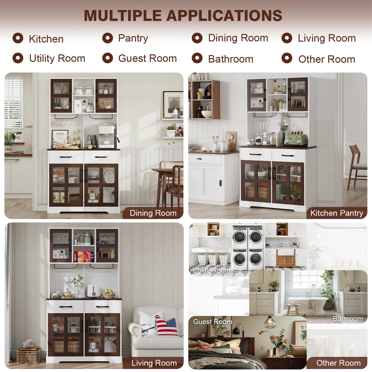 Planntonneo 71'' Tall Kitchen Pantry Storage Hutch Cabinet with Doors and Shelves, Grey Oak
