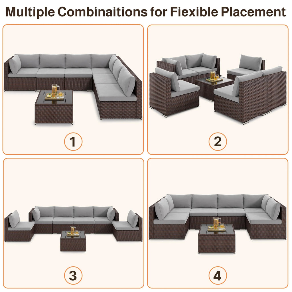 Patio Furniture Set Clearance, Lofka 5 Piece Outdoor Sectional Furniture Chair Set with Cushions and Tea Table, Gray