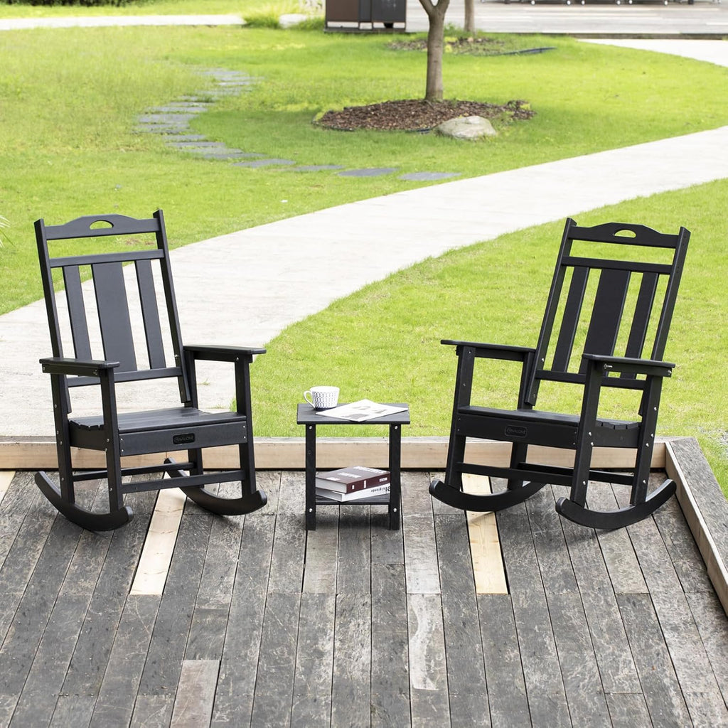 Outdoor Rocking Chairs, Set of 2, Black