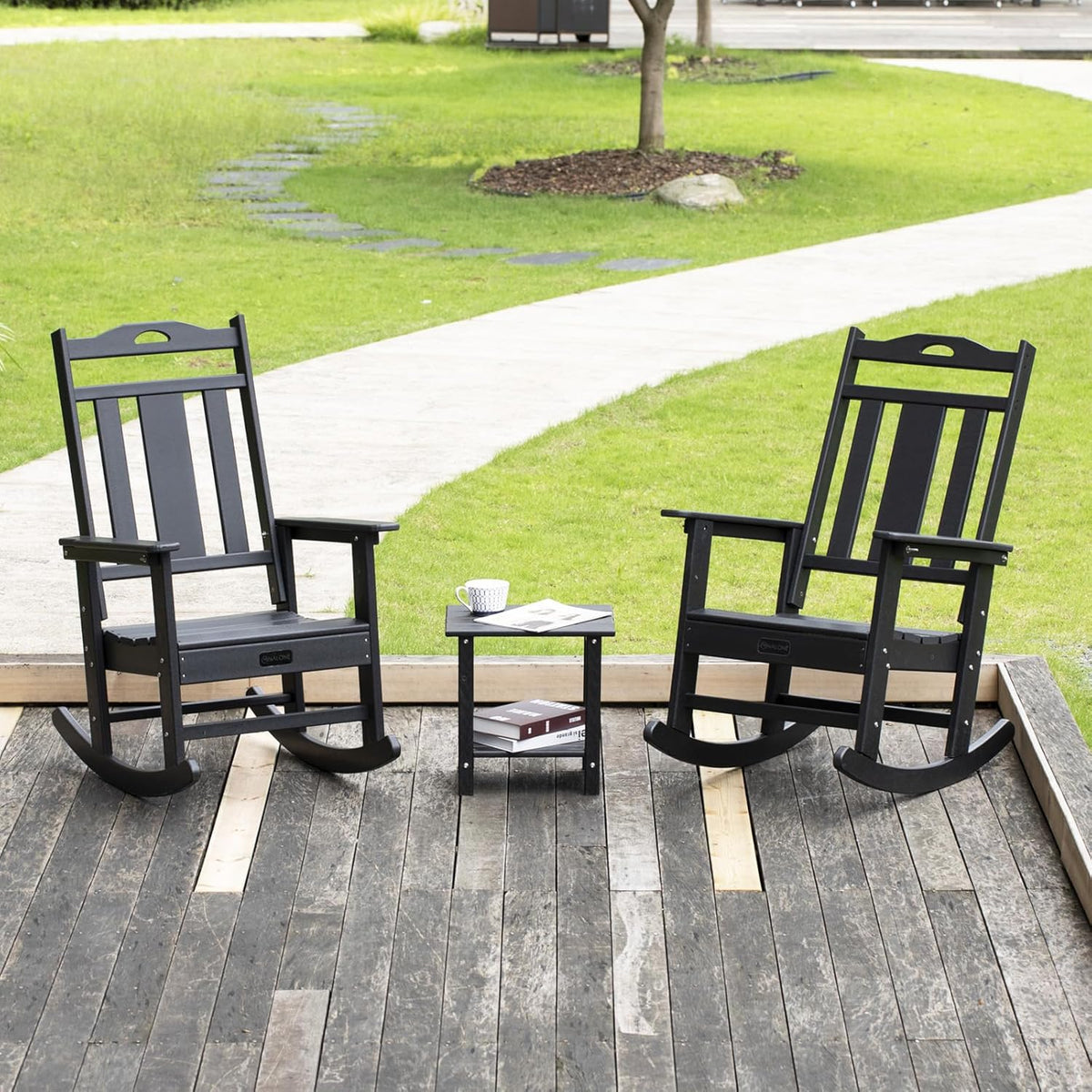 Outdoor Rocking Chairs, Set of 2, Black