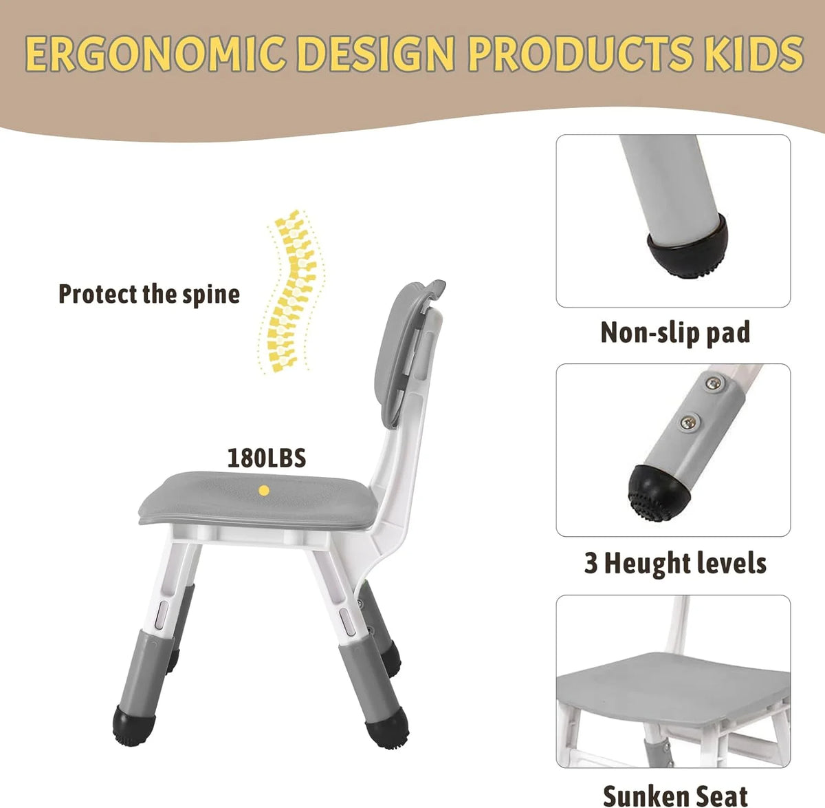 Twister.ck Kids Table and Chairs Set, Height Adjustable Toddler Table and 6 Chair, Multi - Activity Table with Graffiti Desktop for Ages 2 - 10, Children Activity Table for Daycare, Classroom, Home, Gray