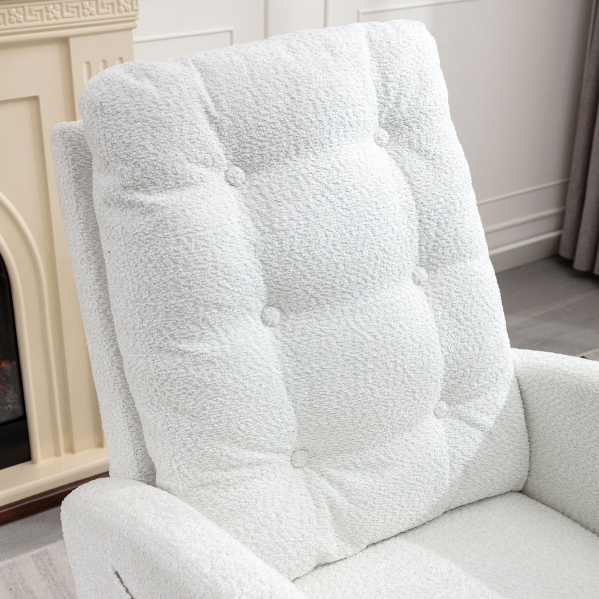 Modern Accent Rocking Chair with Pull - Out Footrest, Nursery Glider Chair with Solid Wood Legs & Side Pocket, Upholstered Lounge Chair with High Backrest, White