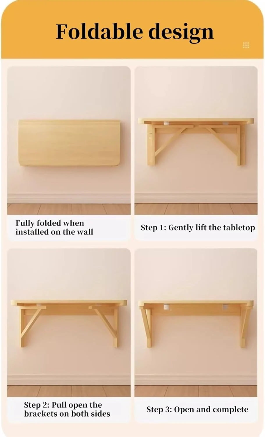 Wall-Mounted Folding Wood Table, 120 x 60 cm