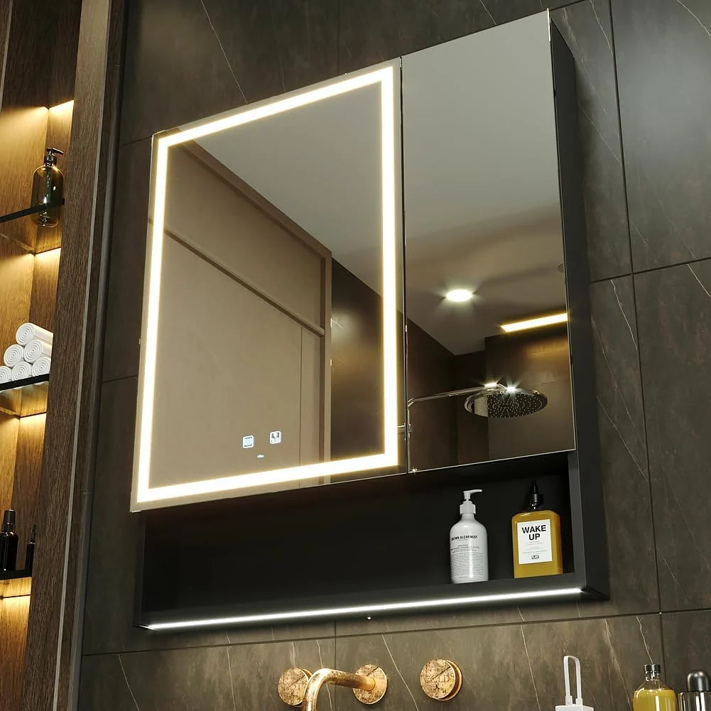 LED Bathroom Mirror Cabinet with Anti-Fog Function and Outlets