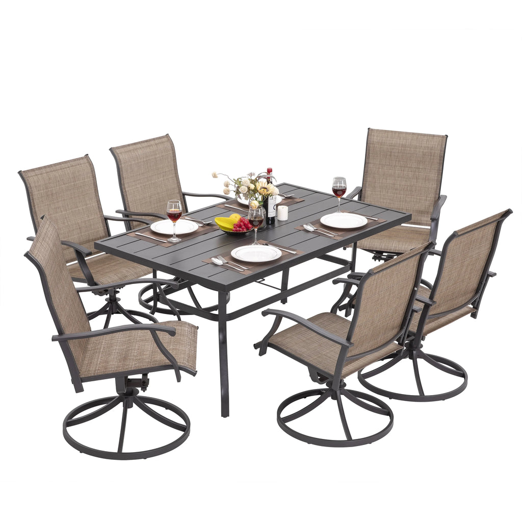 Nuu Garden 5 Piece Outdoor Patio Dining Set, Metal Patio Furniture Set 4 Textilene Swivel Chairs and 37" Square Iron Umbrella Dining Table, Black and Brown