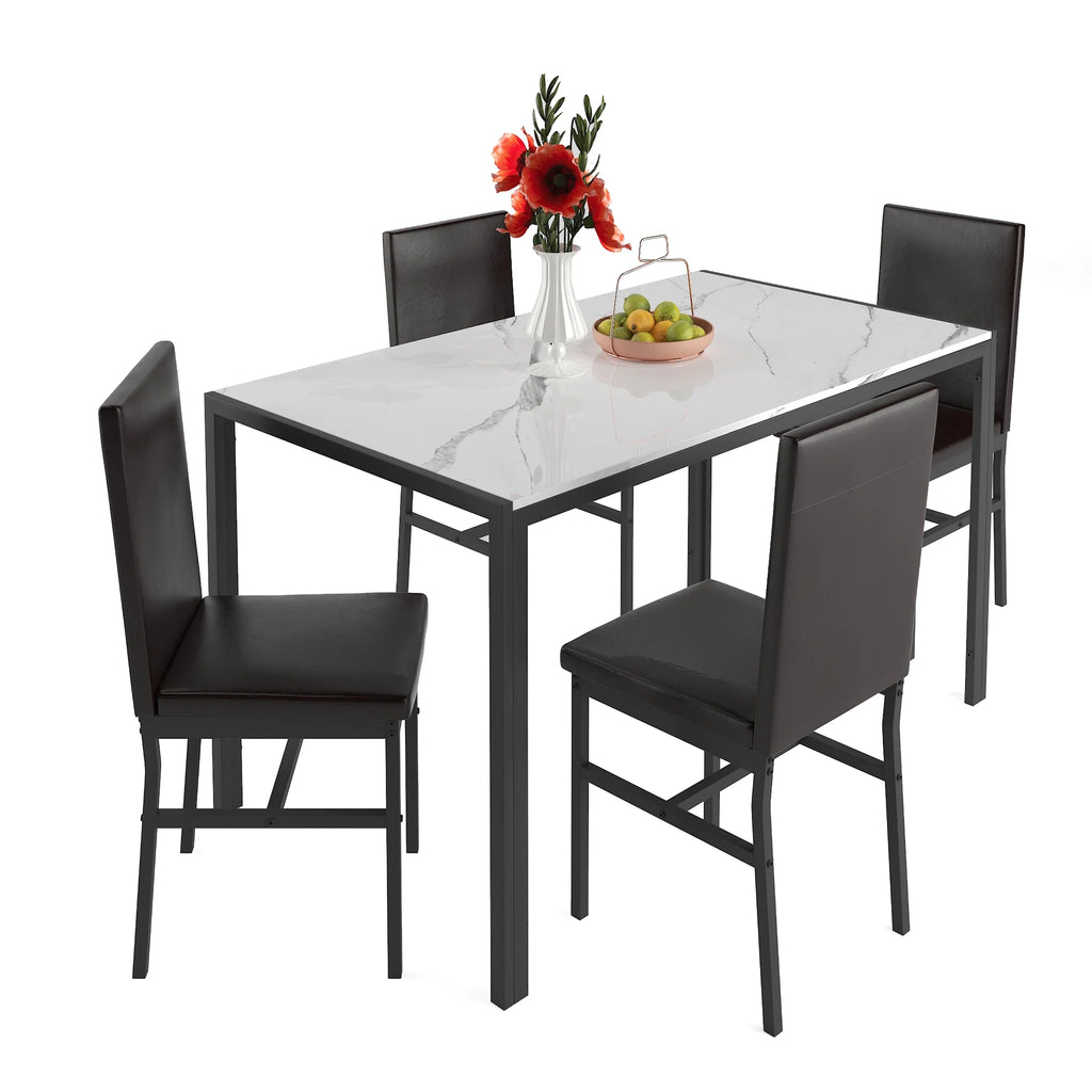 Seizeen Solid Wood Kitchen Table and Chairs, Dining Room Table Set for 4 with Gray Upholstered Chairs, Wood Grain Table Heavy - Duty Frame, Rustic Minimalist Style Breakfast Nook Set